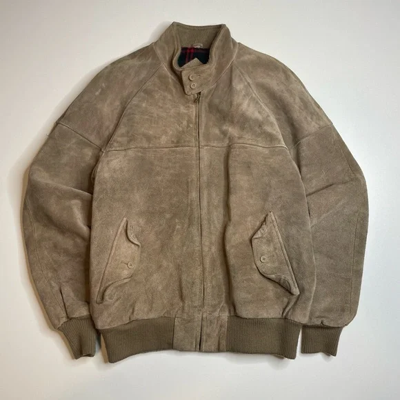 Vintage 90’s The Fox Collection Suede Leather Bomber Jacket Gray Chinstrap M - Picture 1 of 8
